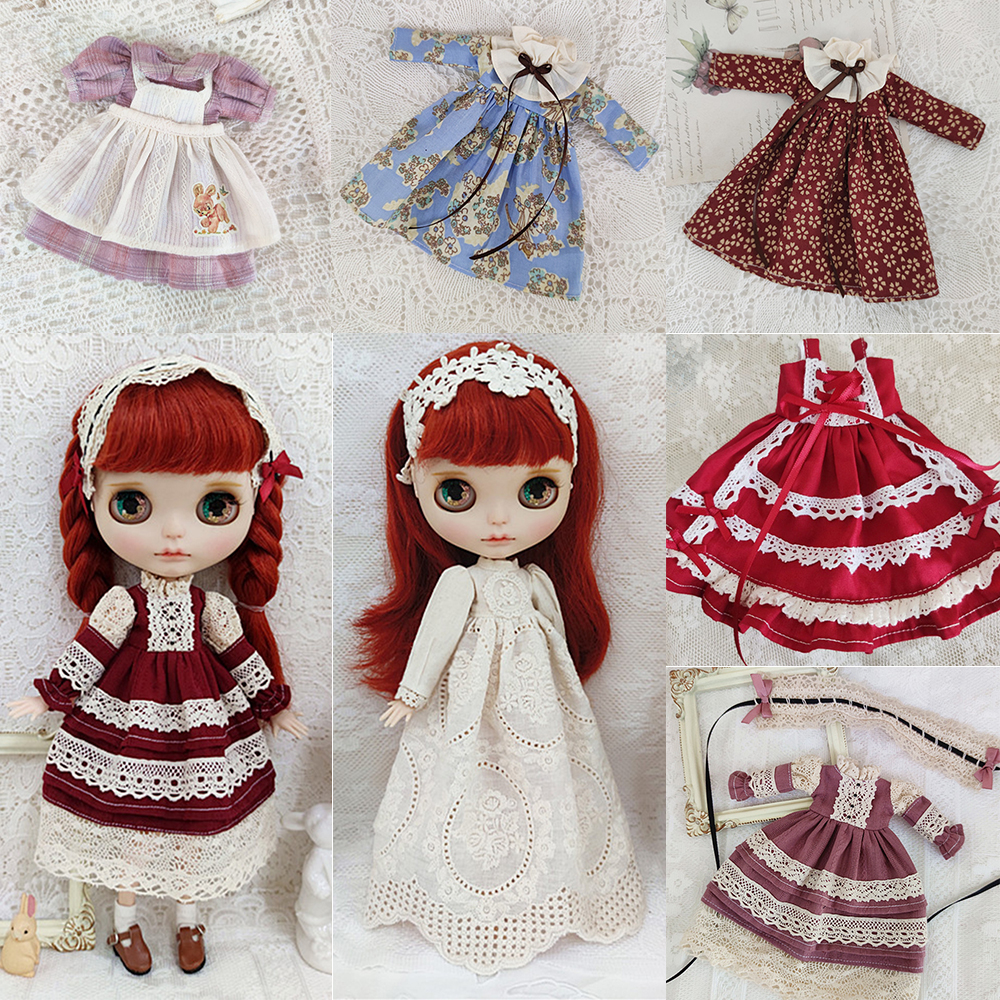 Новая кукла Blyth Wine Red White Clothes Doll Blyth Одежда принцессы Платье с белым кружевом для Ymy Licca Azones Ob24 Ob27 Fr Doll