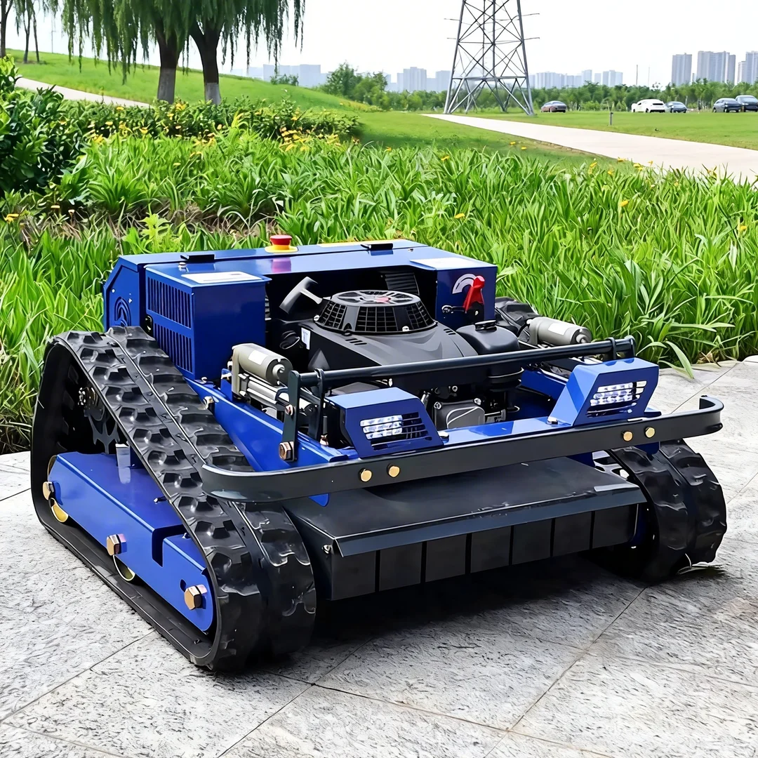 Customized Factory direct sale rubber crawler petrol engine remote control lawn mower high power self-propelled lawn mower
