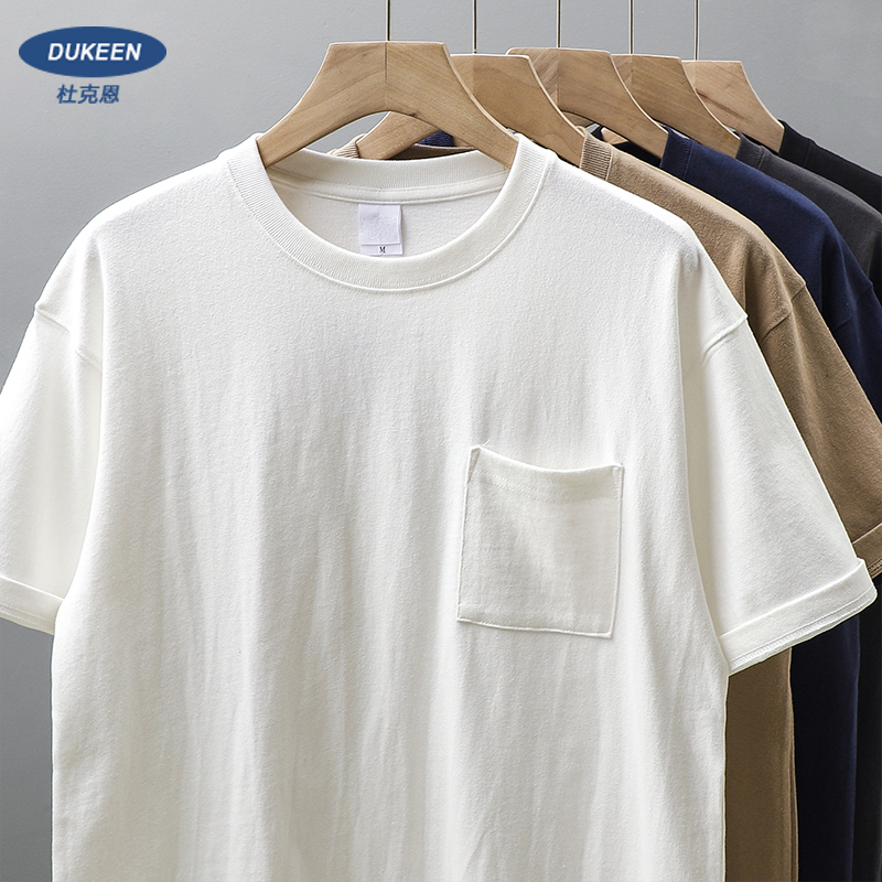 Dudiets-T-shirt à manches courtes en pur coton pour hommes, t-shirts vintage, demi-manche, blanc, unisexe, 320 g/m², été