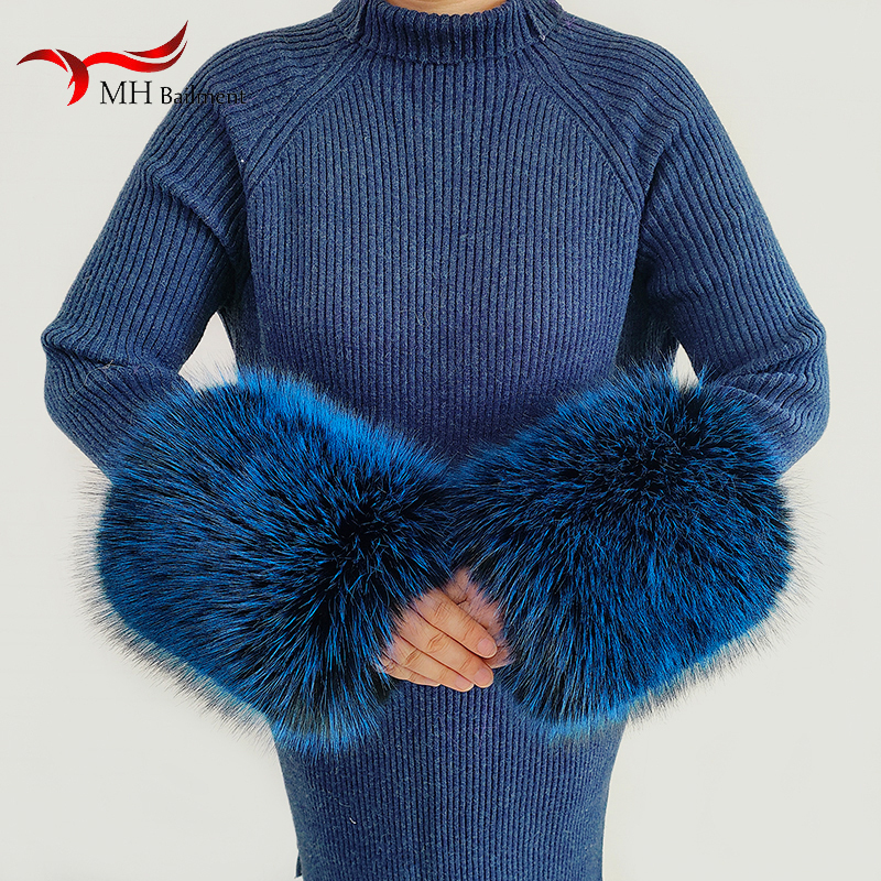 Inverno falso pele manguito mangas de luxo falso pele punhos feminino engrossar quente pelúcia à prova vento pulseira oversleeve