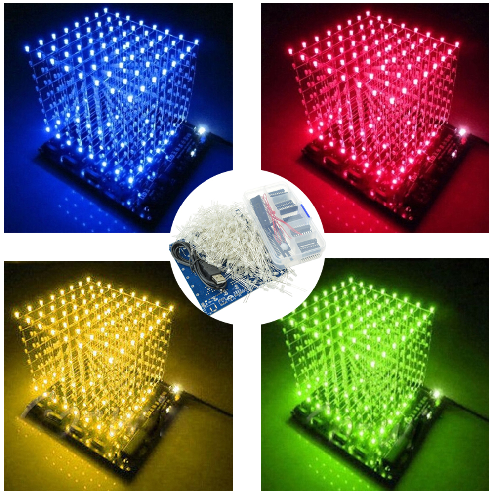 3D 8x8x8 Color Light Cube DIY Kit 8x8x8mm Led Light Cube Parts Computer Music Spectrum Microcontroller Electronics DIY Maker Kit