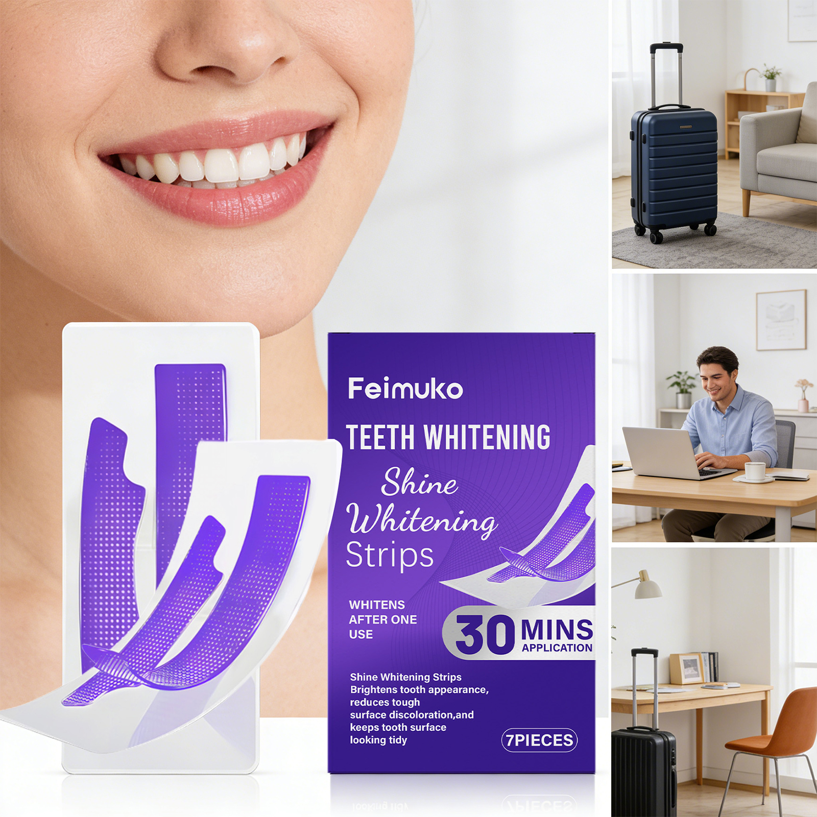 Purple Teeth Whitening Strips Cleaning Plaque Stain Brighten Tooth Fresh Breath Improve Yellow Teeth Reduce Teeth Sensitivity