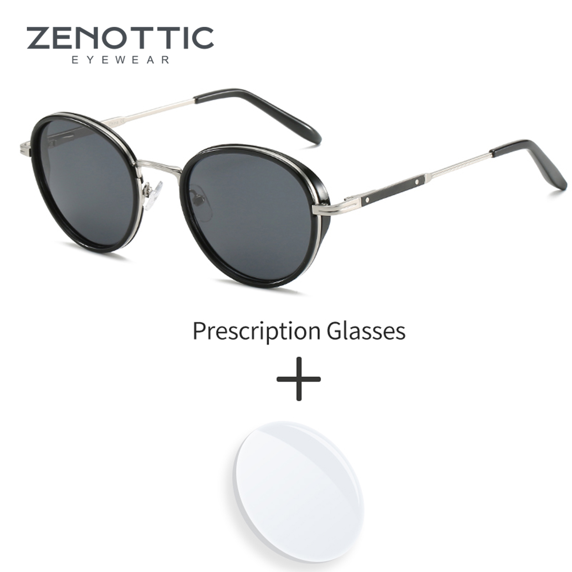 ZENOTTIC 2024 Steampunk zonnebril op sterkte voor Unsiex Vintage bijziendheid/verziendheid/progressieve schaduw ronde optische zonnebril