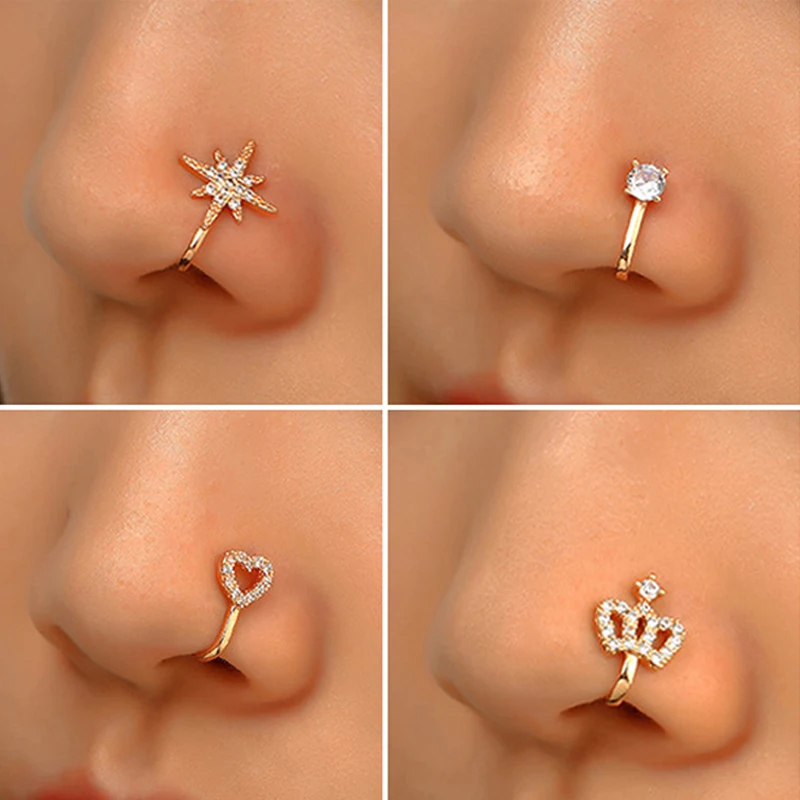 1 ชิ้นผู้หญิงปลอมเจาะแหวนจมูกคลิป Septum Rock Hip Hoop punk แฟชั่นสแตนเลสสตีลเครื่องประดับปลอมเจาะแหวนจมูก