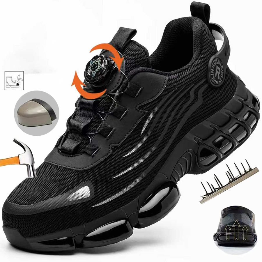 Chaussures de travail indestructibles à bout en acier pour hommes et femmes, chaussures de sécurité à bouton rotatif, chaussures de sécurité légères pour le travail de Construction