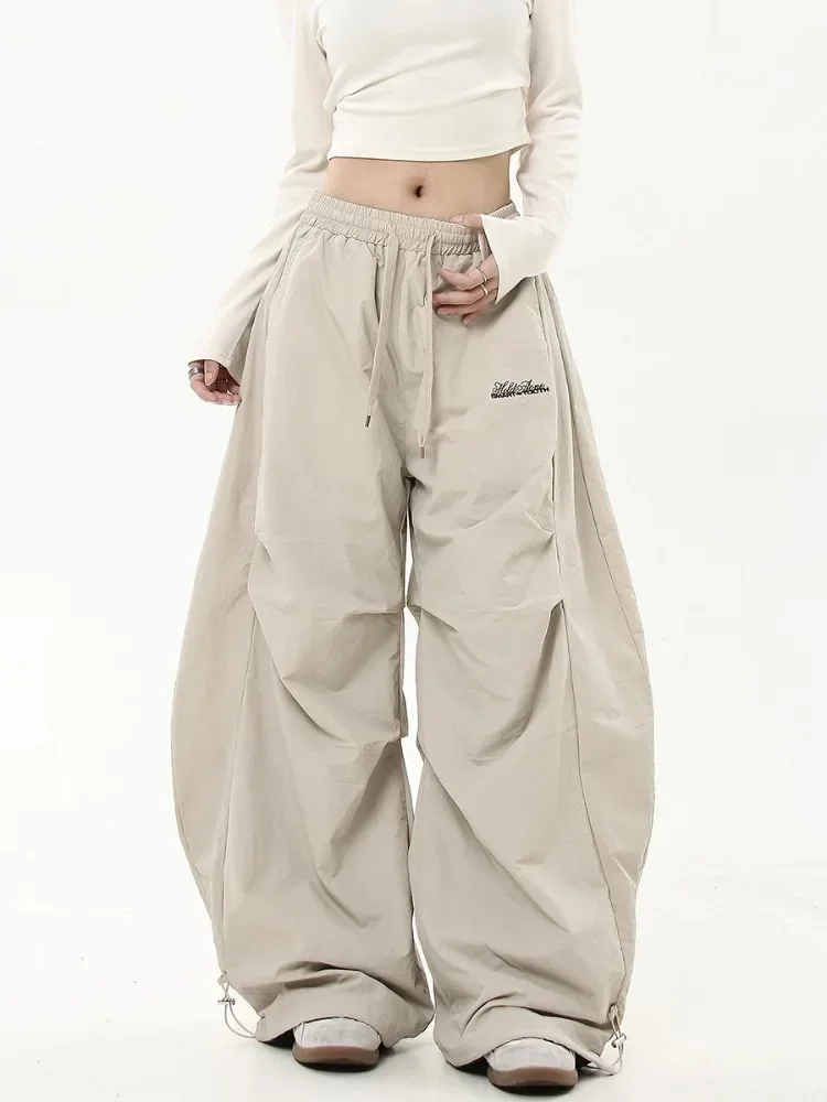 Houzhou calças femininas escovadas de grandes dimensões vintage plissado calças largas perna quente inverno baggy preto harajuku casual corredores