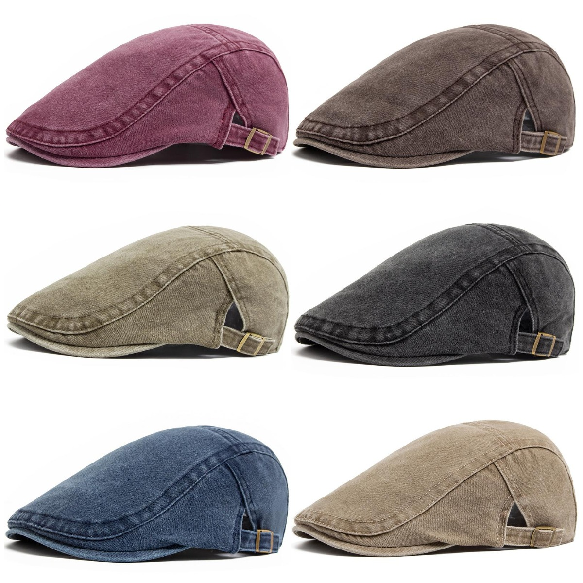 Béret en denim délavé style rétro américain printemps-été, casquette de peintre britannique, casquette de newsboy, casquette à visière