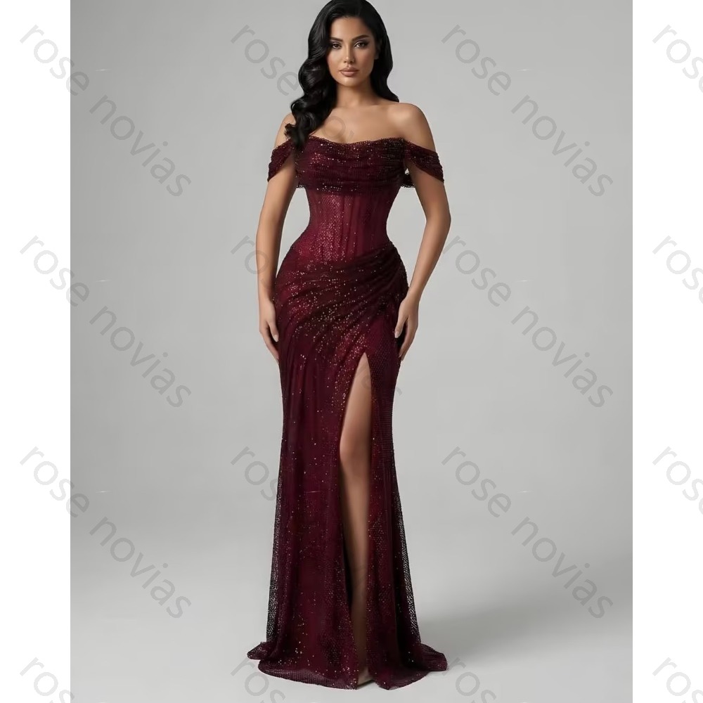 Customized Evening Dresses A-line off the Shoulder Slit for the Floor-Length High Quality for Bespoke Occasion Party Dress