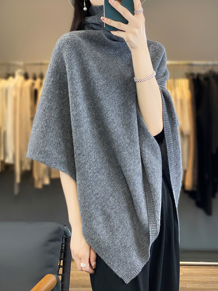 Women 100% Merino Wool Shawl Autumn Winter Turtleneck Pullover Wraps Grace Soft Warm Knitted Sweater Female Clothing Korean Tops