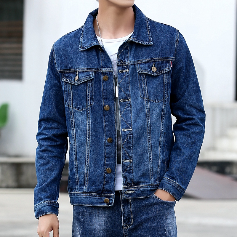 แจ็กเก็ตยีนส์คลาสสิกสีน้ำเงินสำหรับผู้ชาย, เสื้อโค้ทยีนส์ของผู้ชายที่มีคุณภาพสูงเสื้อคลุมเดนิมผ้าฝ้ายใหม่ฤดูใบไม้ผลิแจ็คเก็ตคาวบอยลำลอง5X