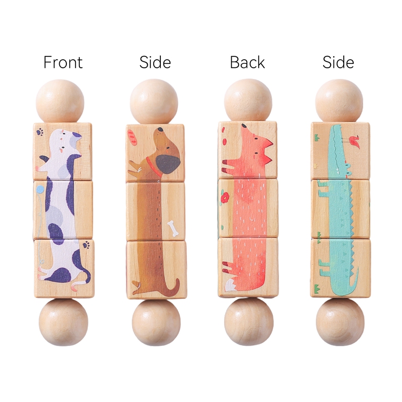 Wooden Baby Rattles Toys Rotating Animal Shaped Matching Blocks Toys Children Montessori Puzzle Toy Newborn Christmas Kids Gifts