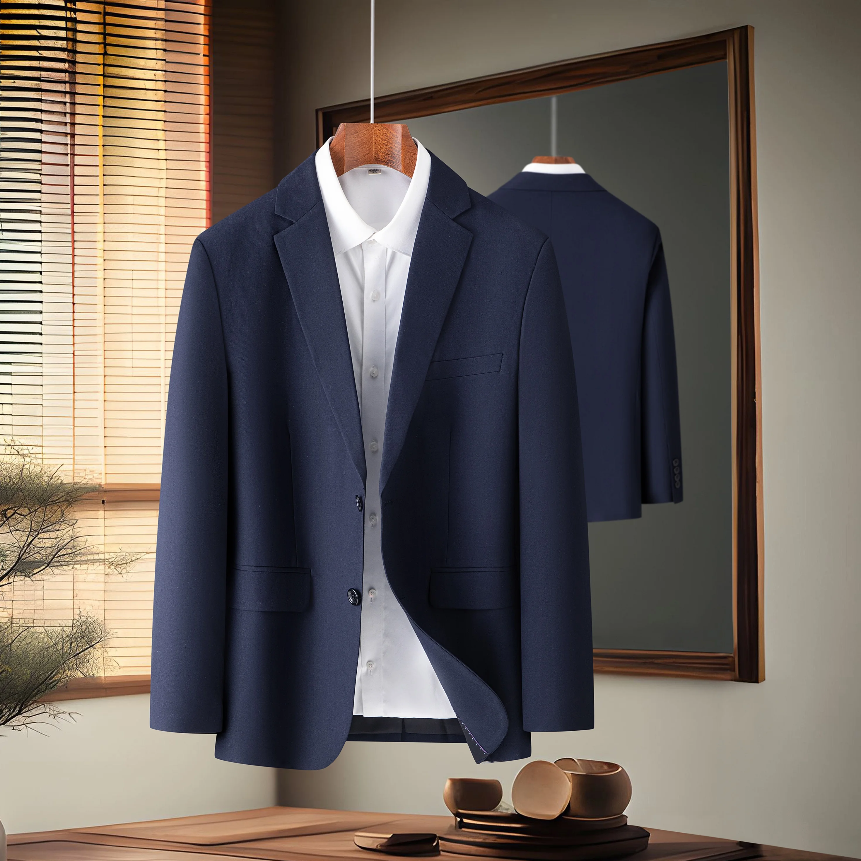 2024 Heren fijne effen kleur pakjas - Modieus grijs zwart marineblauw casual werk-vrijetijdsjack met enkele rij knopen