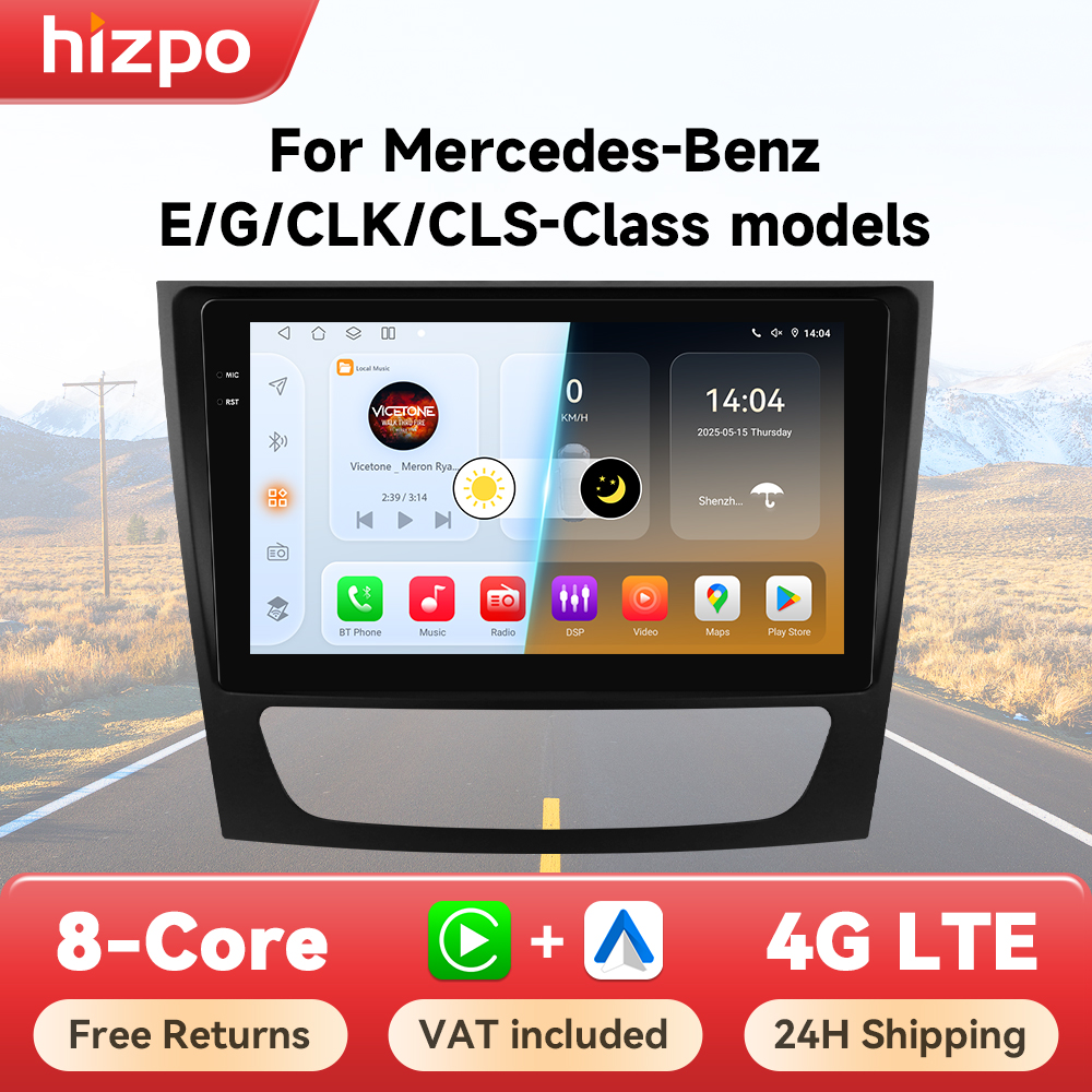 วิทยุ Hizpo 6115 สำหรับรถยนต์ Mercedes Benz E class W211 E300 E350 E240 4G มัลติมีเดียในรถยนต์ GPS 2din อุปกรณ์เล่นเพลงในรถยนต์ รองรับ CarPlay Android Auto WIFI BT