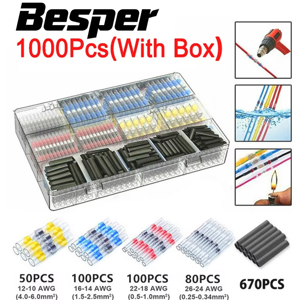 50-1000 buah kawat segel Solder konektor panas menyusut tahan air Solder Butt konektor Solder Kit konektor Auto Marine terisolasi