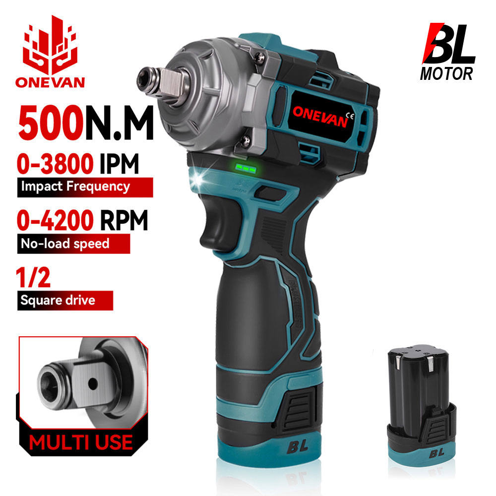 ประแจบลัชเลสไร้สาย ONEVAN 500N.M ขนาด 1/2 นิ้ว พร้อมแบตเตอรี่ลิเธียม-ไอออน
