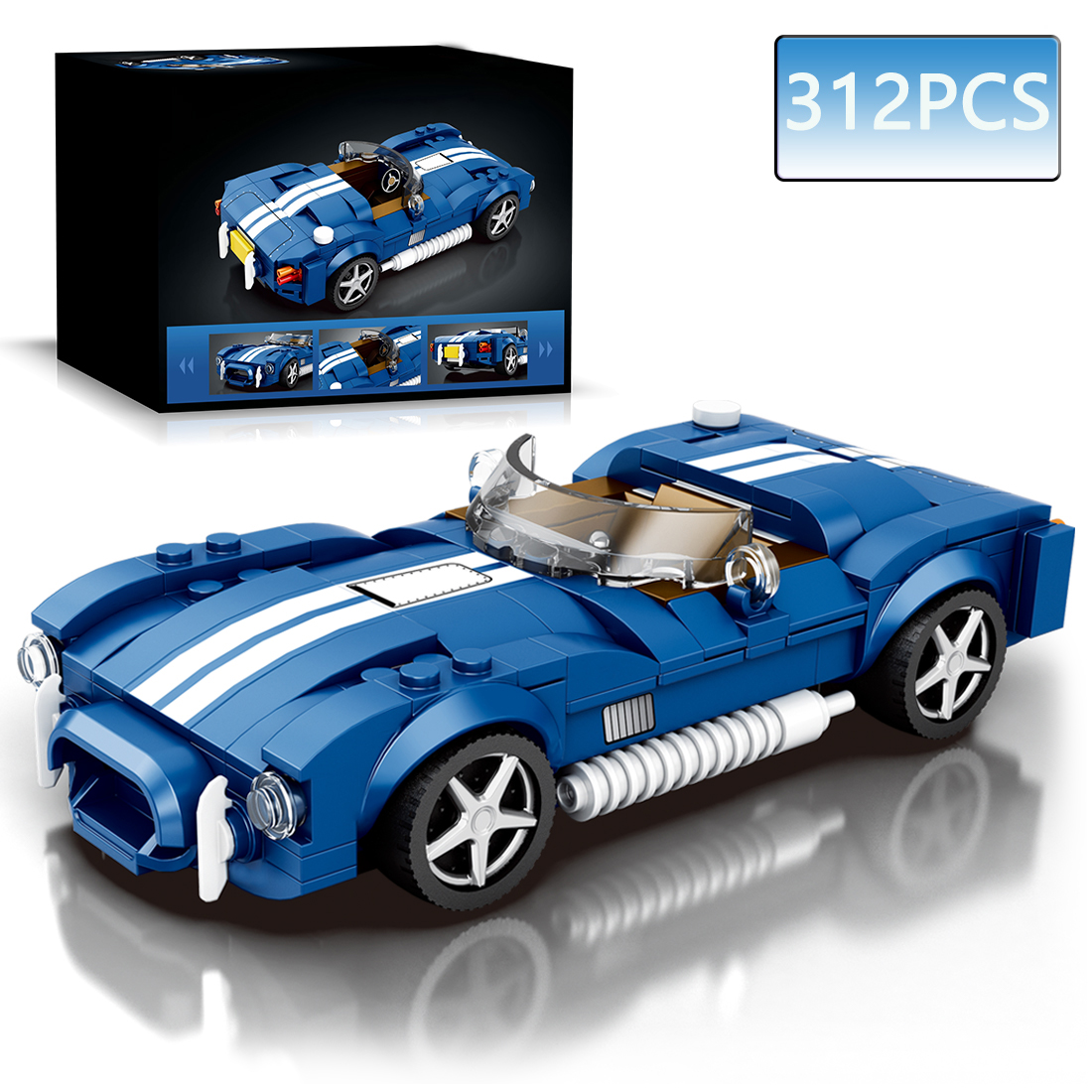 Ensemble de blocs de construction de voiture de sport bleue 312 pièces, modèle de véhicule urbain créatif à monter soi-même, briques de puzzle pour exposition sur bureau, jouets, cadeaux de vacances