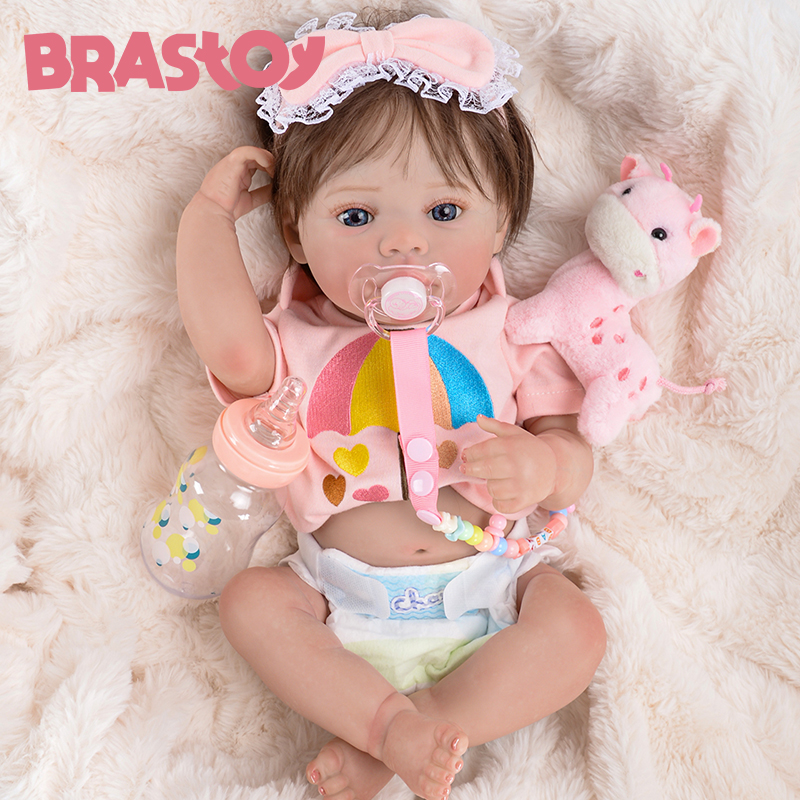 Reborn Lalka Reborn Realistyczna Dziewczynka 48cm Z Niebieskimi Oczami Silikonowy Korpus Można Kąpić, Wysyłka z Brazylii