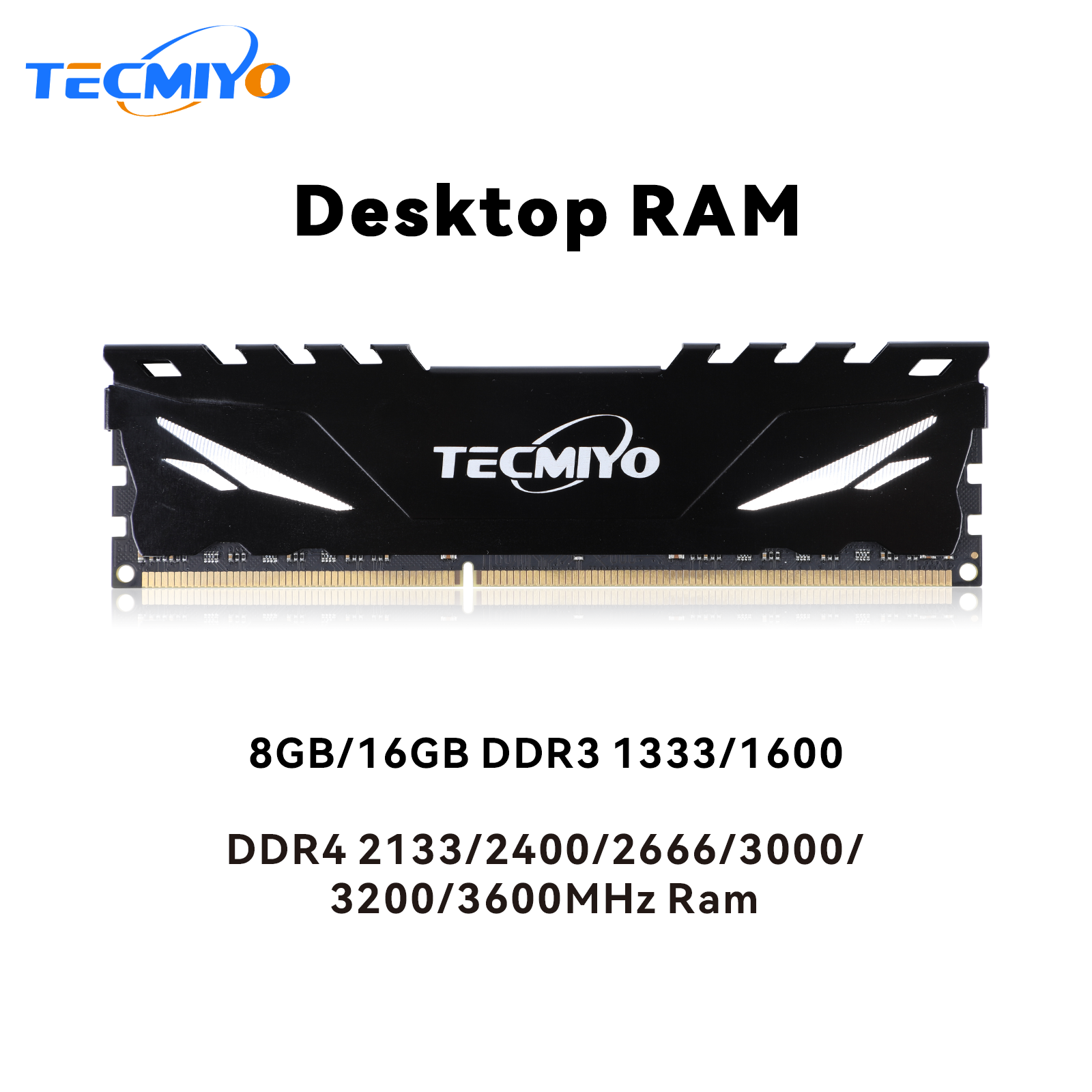 TECMIYO DDR3/ DDR3L 1333/1600 DDR4 8 GB/16 GB 2133/2400/2666 MHz/3000 MHz/3200 MHz/3600 MHz Desktop-RAM mit Kühlkörper – 1 PC Schwarz
