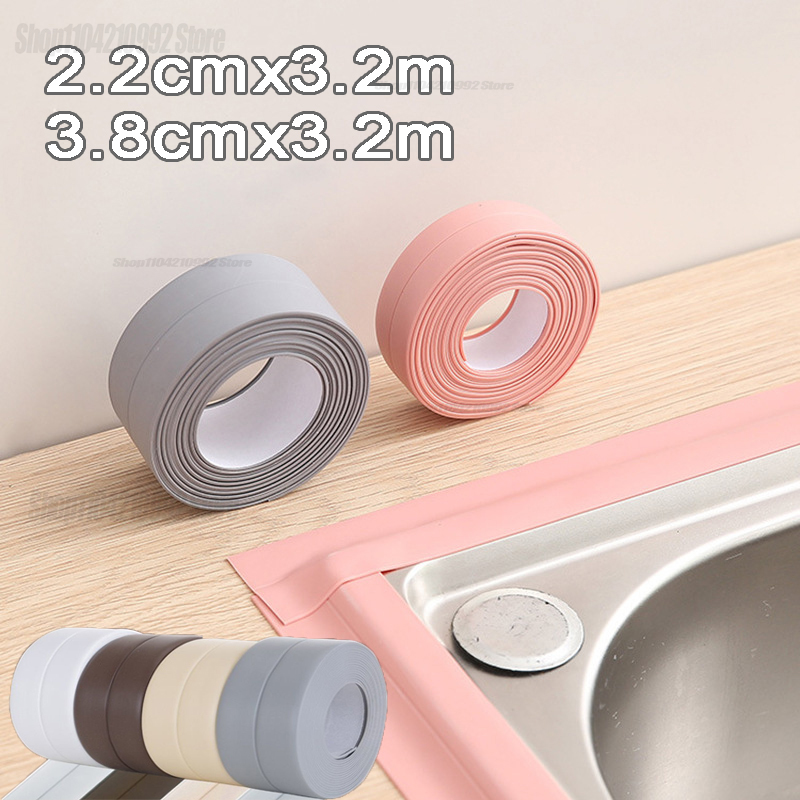 1pc banheiro à prova dwaterproof água adesivos de parede fitas de vedação pvc adesivo tiras de vedação pia borda fita cozinha acessórios do banheiro