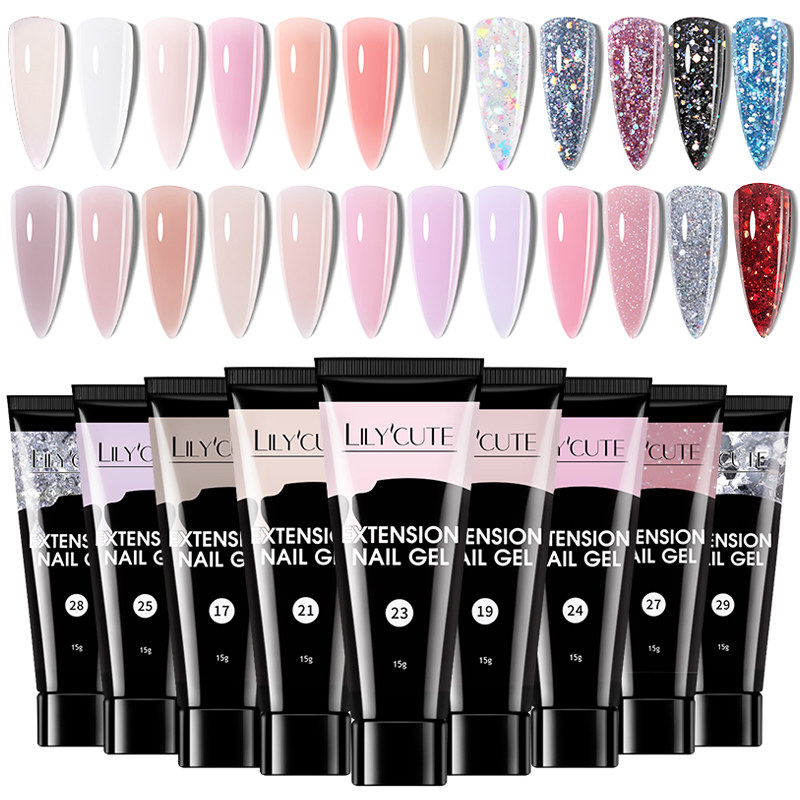 LILYCUTE Extension เล็บเจล Glitter Vernis Semis ถาวร UV เจลสําหรับเล็บยืดเจลก่อสร้าง
