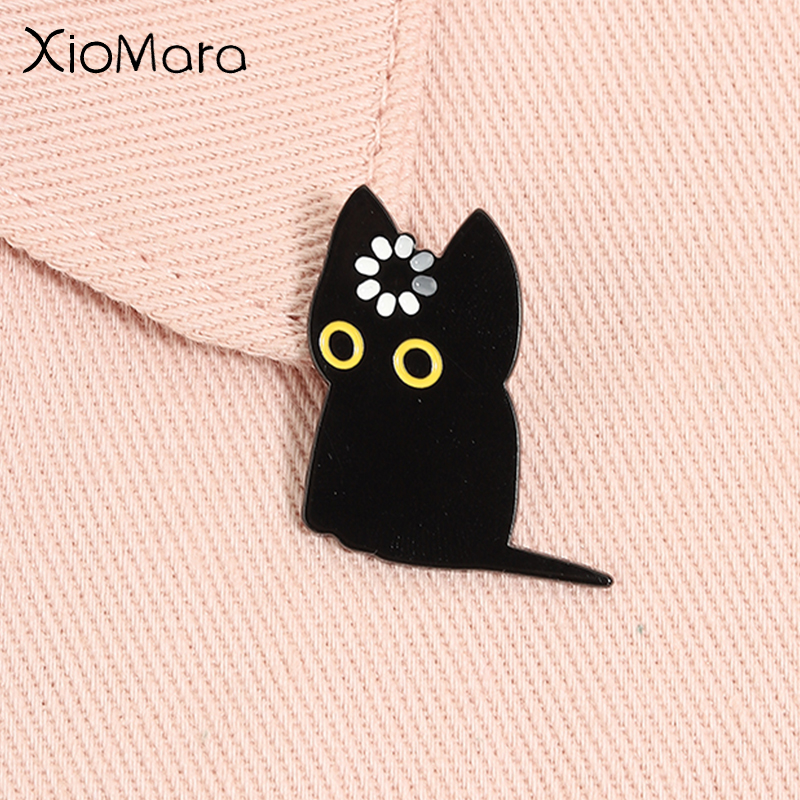 Broche en émail Spirale de chargement Chat noir, Broche amusante Brain Crash, Badge de revers Chat Meme pour sacs à dos, Bijoux, Cadeaux pour amis