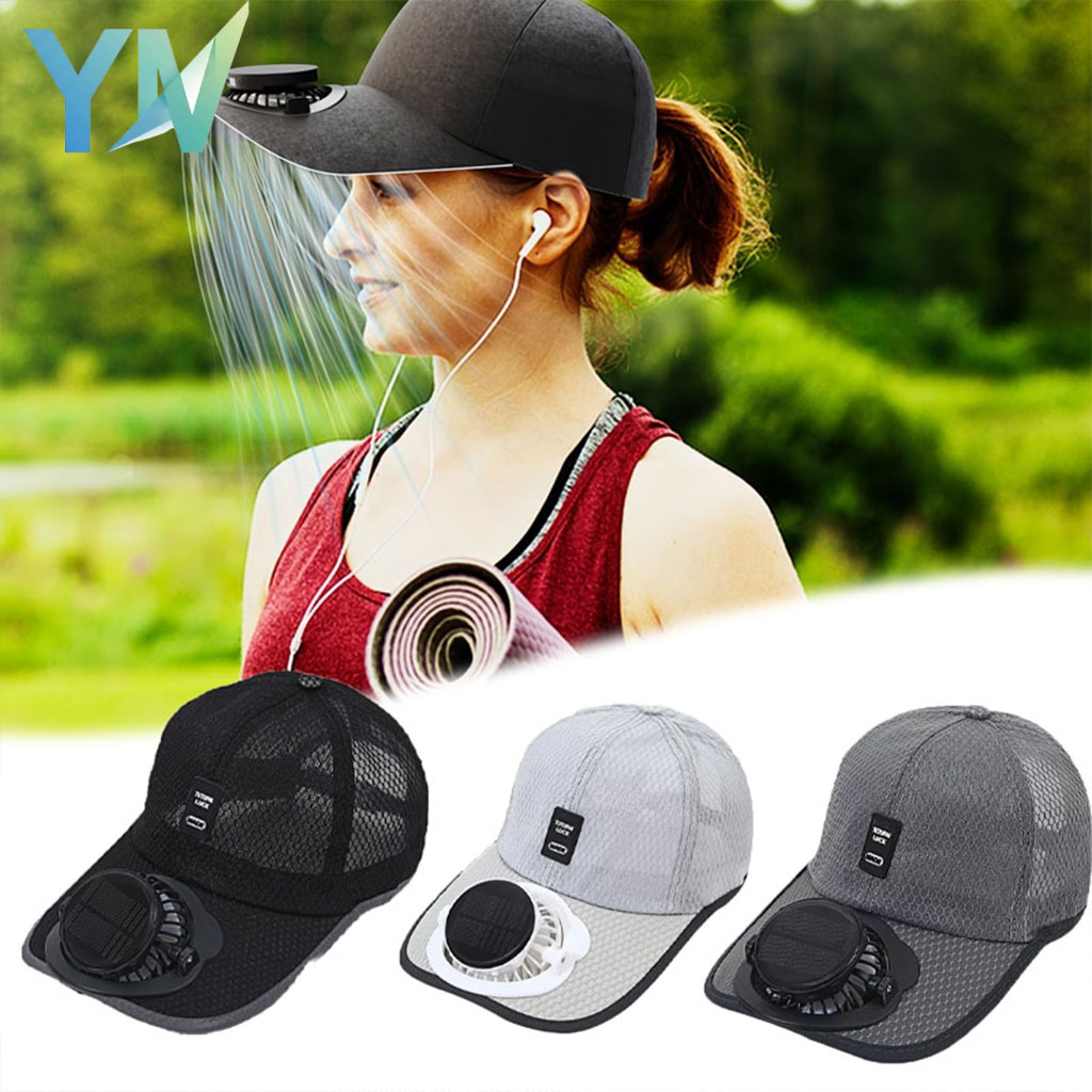 Topi Tenaga Surya dengan Kipas, Topi Bisbol Luar Ruangan Pelindung Matahari Berbahan Jaring Bernapas untuk Musim Panas, Dapat Diisi Ulang dengan USB, Penutup Kepala Pendingin untuk Pria