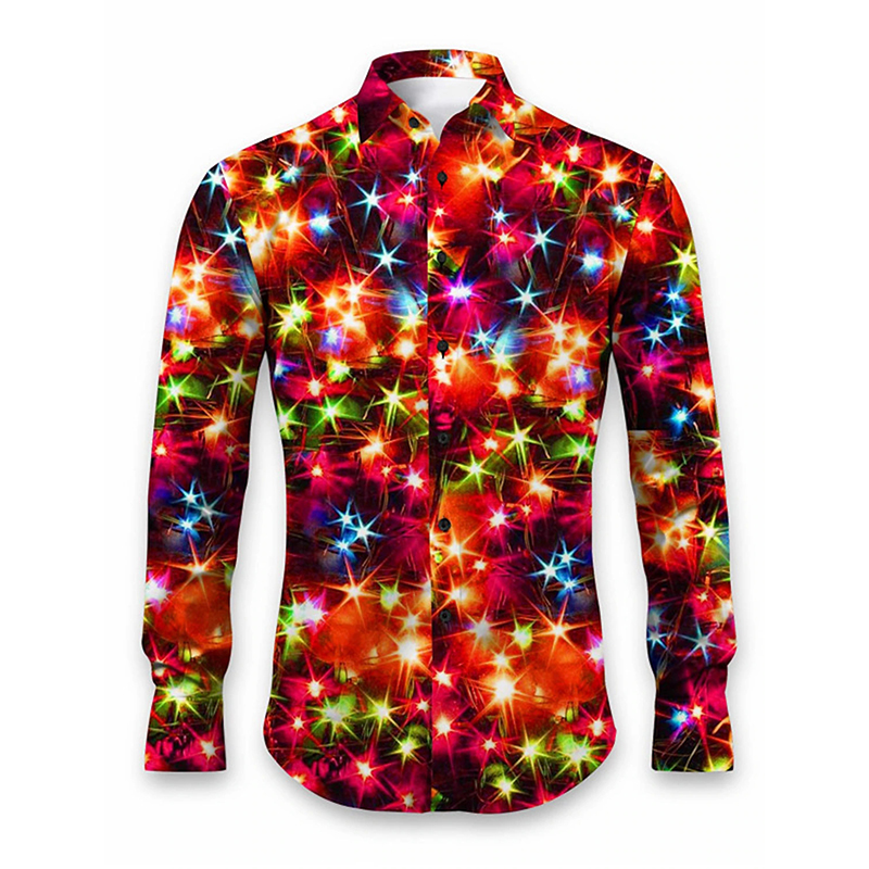 2024 nova impressão 3d cor athleisure moda confortável camisa dos homens botões de manga longa legal brilhante padrão festivo camisa masculina