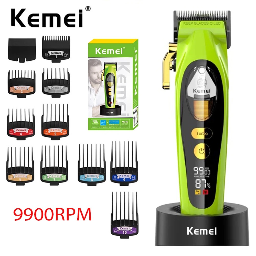 Kemei 2035-プロの男性用バリカンコードレスヘアトリマー磁気モーターヘアカッティングマシン9000 rpm