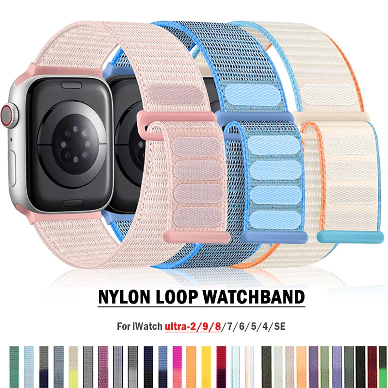 Bracelet à boucle en Nylon pour Bracelet de montre Apple 44mm 45mm 40mm 42mm 41mm 38mm, ceinture Correa iWatch série 9 4 5 6 Se 7 8 Ultra 49mm