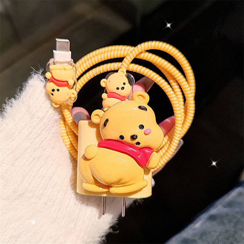 Funda para Apple 18/20w dibujos animados Winnie The Pooh cargador funda protectora para iPhone 16 15 14 Cable de datos cabeza mordida Protector Shell
