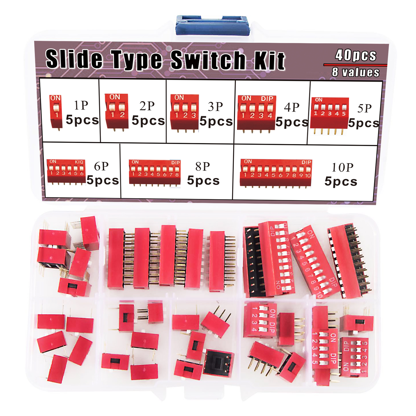Kit de commutateurs de Type coulissant, Module de commutateurs Dip à Double rangée 2.54mm 1 - 12 positions pour circuits