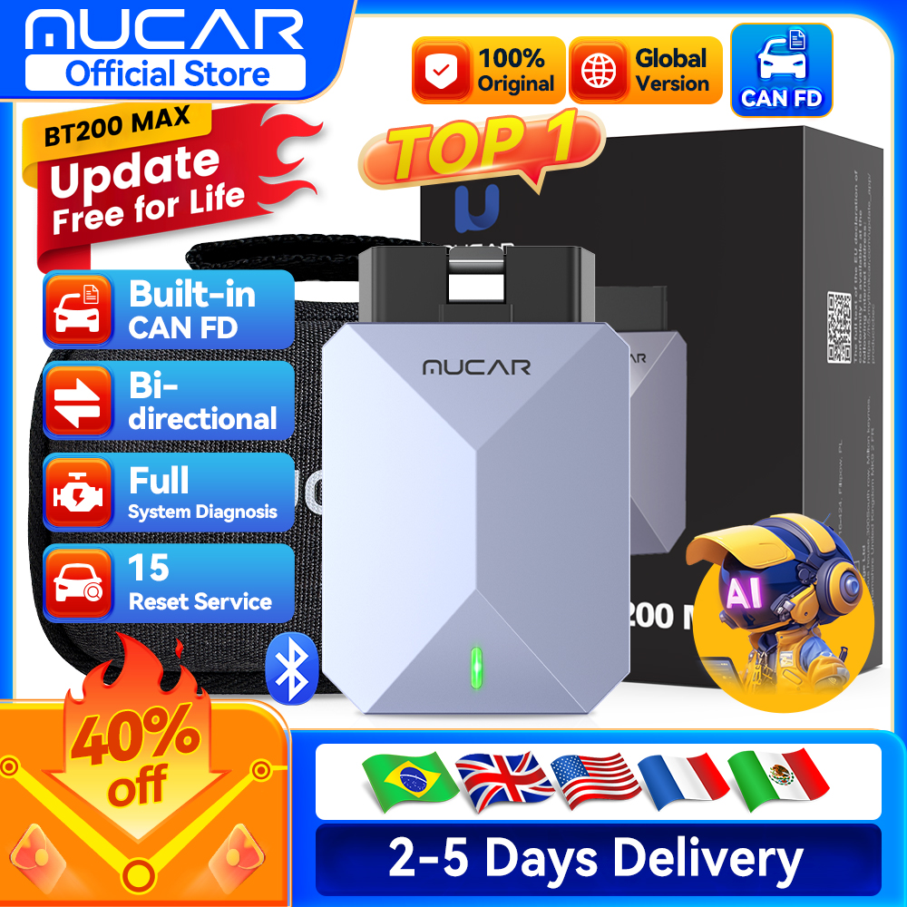 MUCAR BT200 Max OBD2 сканера Бесплатное обновление на весь срок службы, CAN FD, двунаправленное управление всеми системами, диагностический инструмент со сбросом 15 для всех автомобилей