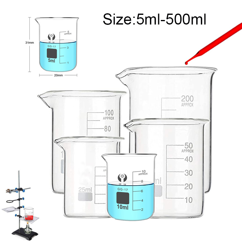 1-7PCS New 5/10/25/50/100-500ml Pyrex Glass Beaker Borosilicate GG-17 Graduated Beakers Measuring Glass Chemistry Beakers