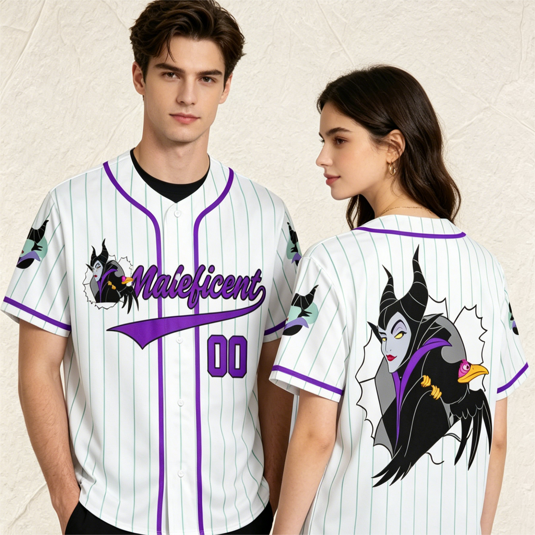 Nueva camiseta de béisbol de Disney Villain Maleficent para hombre/mujer, camiseta deportiva informal de secado rápido, camiseta con botones Unisex