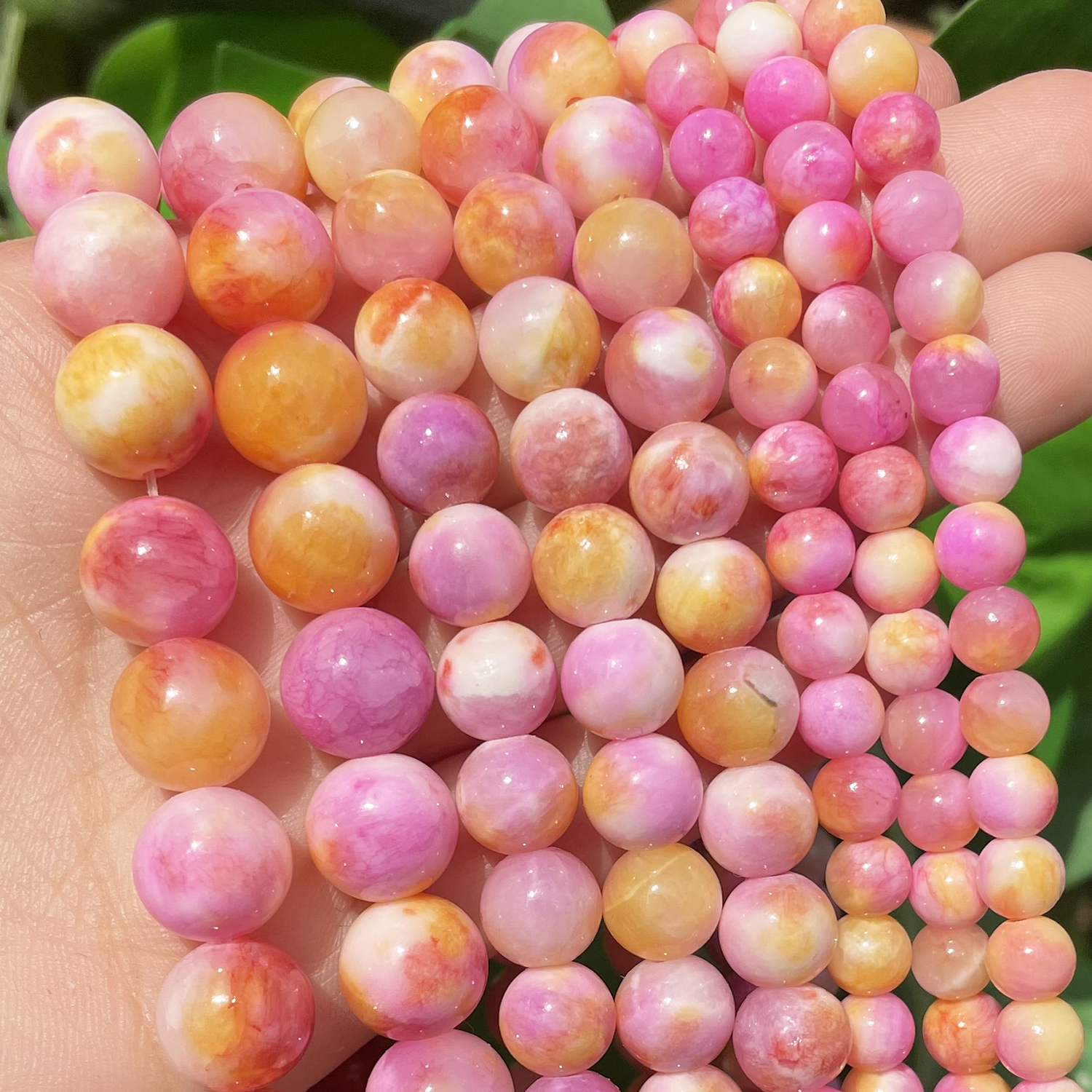 Rosa Giallo Bianco Giade Persiane Pietra Naturale Rotonda Branelli Allentati Del Distanziatore Per La Produzione di Gioielli Cucito Braccialetto Fai Da Te 15 '' 6-10mm