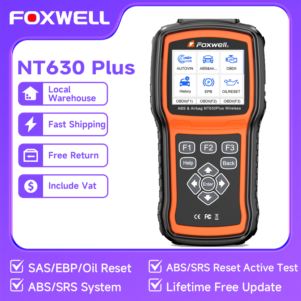 Foxwell-herramienta de diagnóstico OBD NT630 Plus, escáner OBD2, ABS, reinicio SRS, reinicio de prueba activa, actualización gratuita de por vida