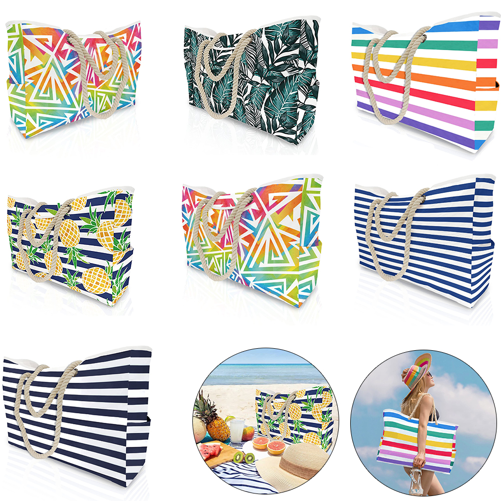 1PC gestreepte buitentas met ritssluiting voor buitenreizen en vakantie Waterdicht en zandbestendig canvas Handige opvouwbare strandtas ﻿