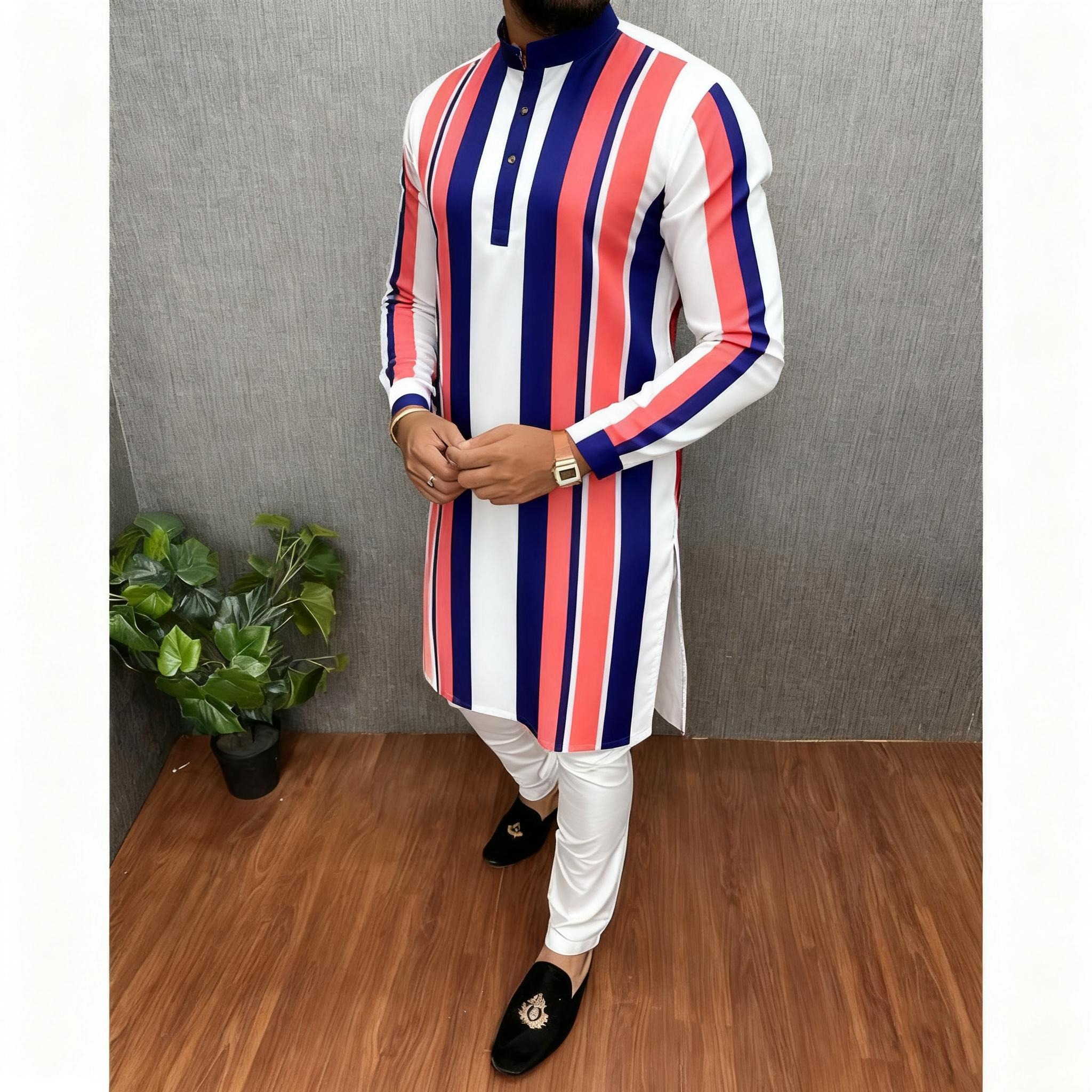 Kurta Vardha Regular Fit z kołnierzykiem mandaryńskim, długa, odpowiednia w stylu narodowym, na wesele, Hari Raya, Aidilfitri, dla muzułmanów, męska, arabska.