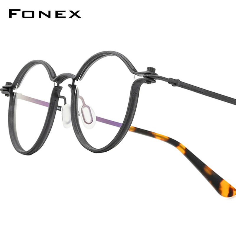 FONEX Paduan Bingkai Kacamata Pria Merek Desain Retro Vintage Bulat Kacamata Wanita Jepang Kualitas Tinggi Tanpa Sekrup Kacamata 1029