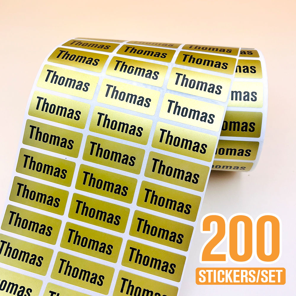 200pcs Personlized First Name Sticker Custom Gold Waterproof Kawaii Decals Tag for Children School Stationery Bottle Label