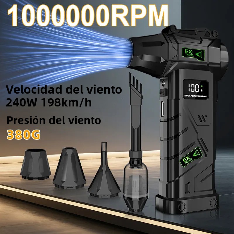 Potente Ventilador de Alta Velocidad, 1000000 RPM, Turbo Soplador de Aire, 380G de Empuje, Turbo Soplador de Chorro sin Escobillas con Iluminación LED