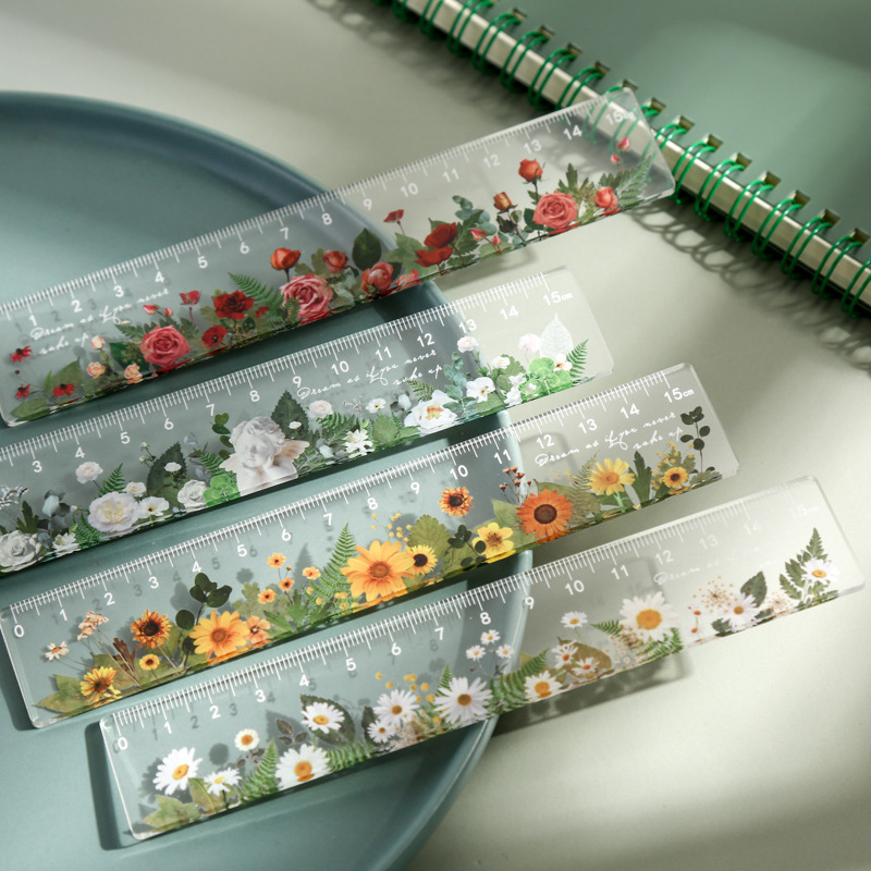 Gerades Lineal der Blumenserie, 15 cm, transparenter Kunststoff, zum Zeichnen, Malen, für Schüler, Schule, Büro, Schreibwaren