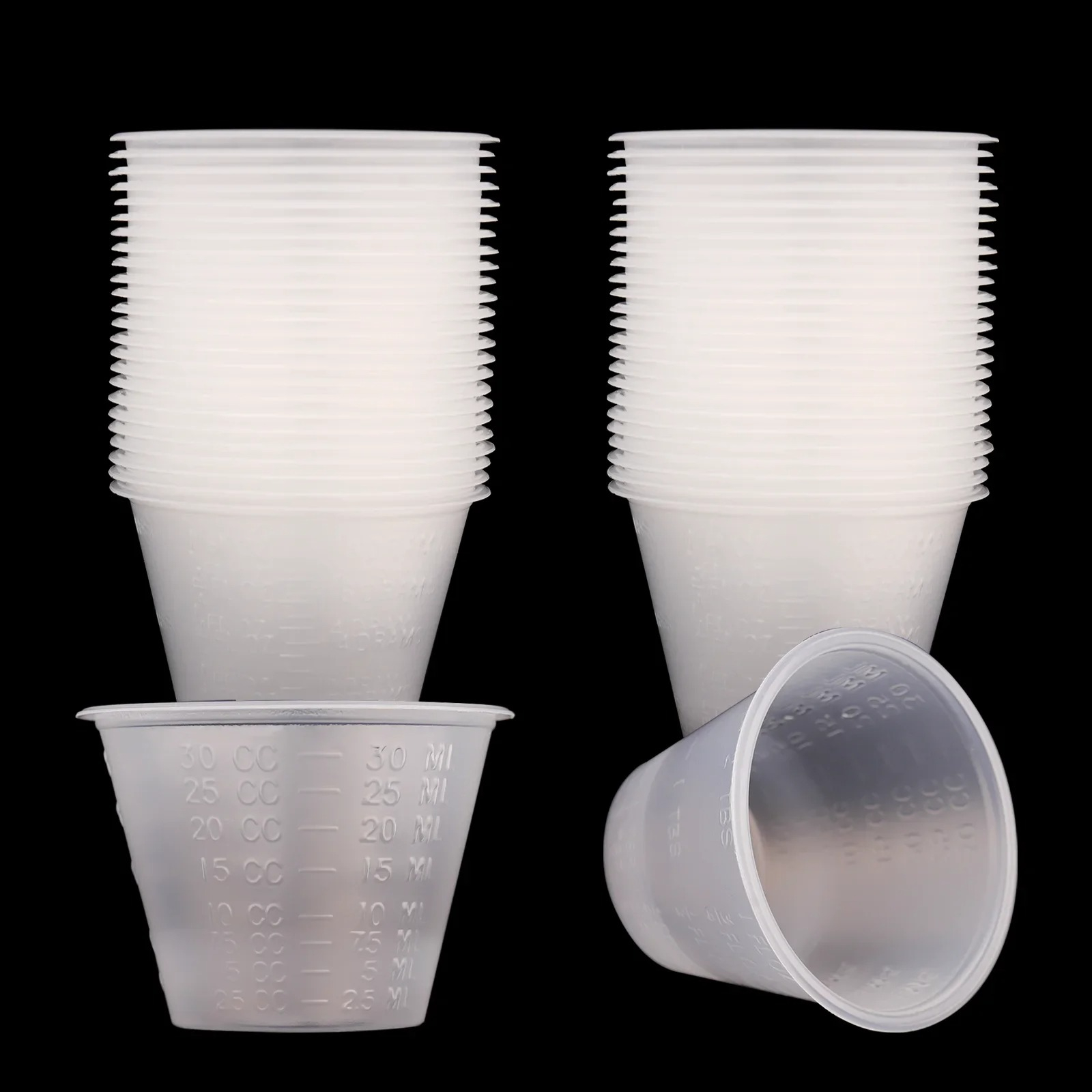 100 Uds. Nuevas tazas de mezcla de plástico graduadas de 30ml bandeja de pintura de medición Universal para pintura con aerógrafo DIY arte modelo herramienta de Hobby