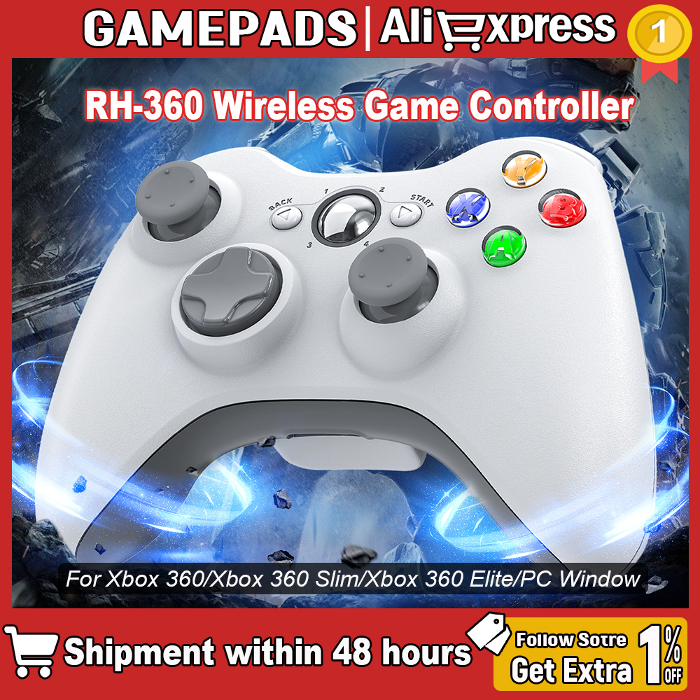 Беспроводной игровой контроллер 2.4G для Xbox 360 с функцией Dual-Vibration Turbo, совместимый с Xbox 360/360 Slim и ПК (Windows)