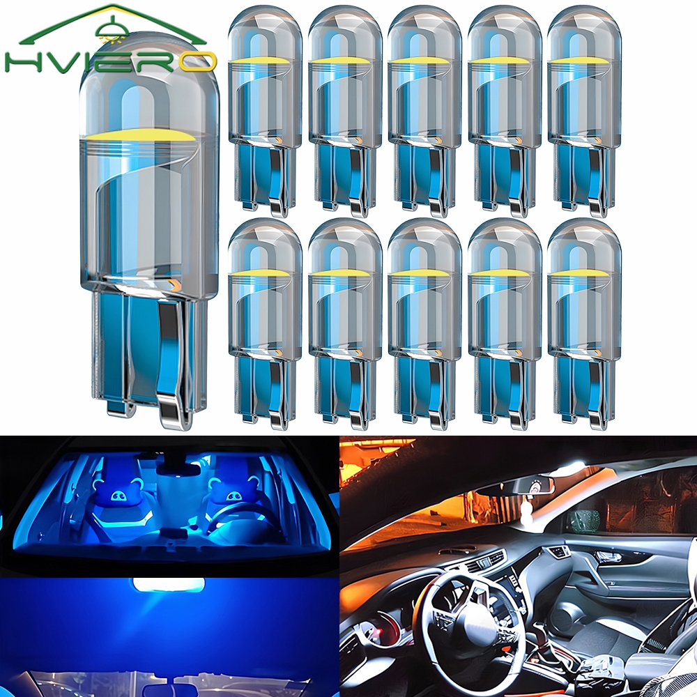 10 Stuks Glas Cob Led Auto Lampen W5W 194 T10 Wedge Kentekenverlichting Lichtkoepel Wit Auto Interieur Lezen running Parking Backup