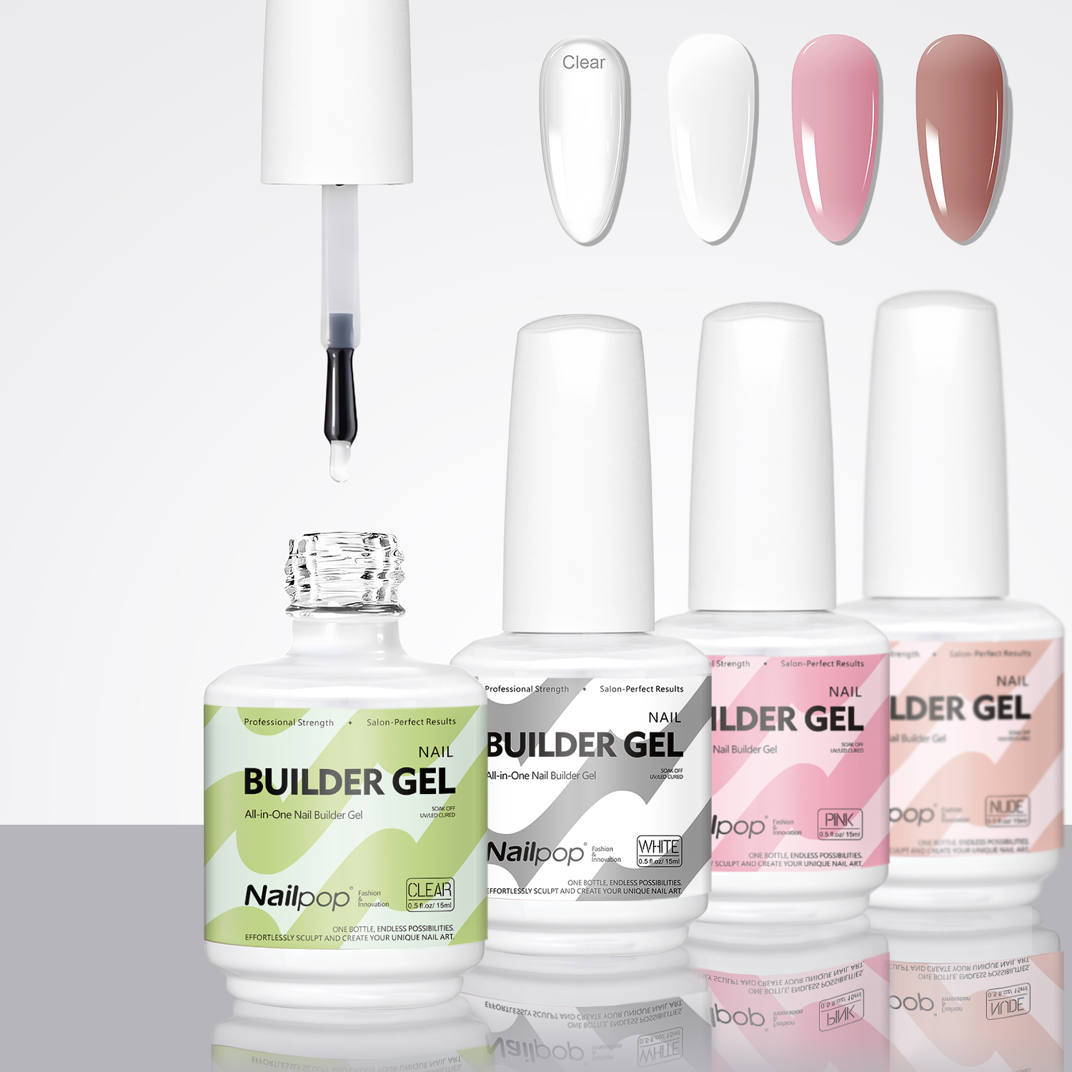 Nailpop 7-in-1 Builder เล็บเจล Fast Building เจลเล็บสีขาวใสสีชมพู Nude 15ml เล็บเคล็ดลับเสริมและขยาย