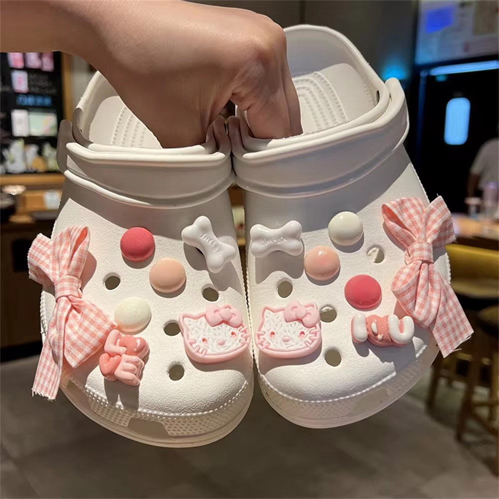 MESUCA – ensemble de chaussures de chat de dessin animé rose, accessoires avec nœud en tissu, boucle de bracelet, sabots en bois amovibles pour femmes, boucle de sandale