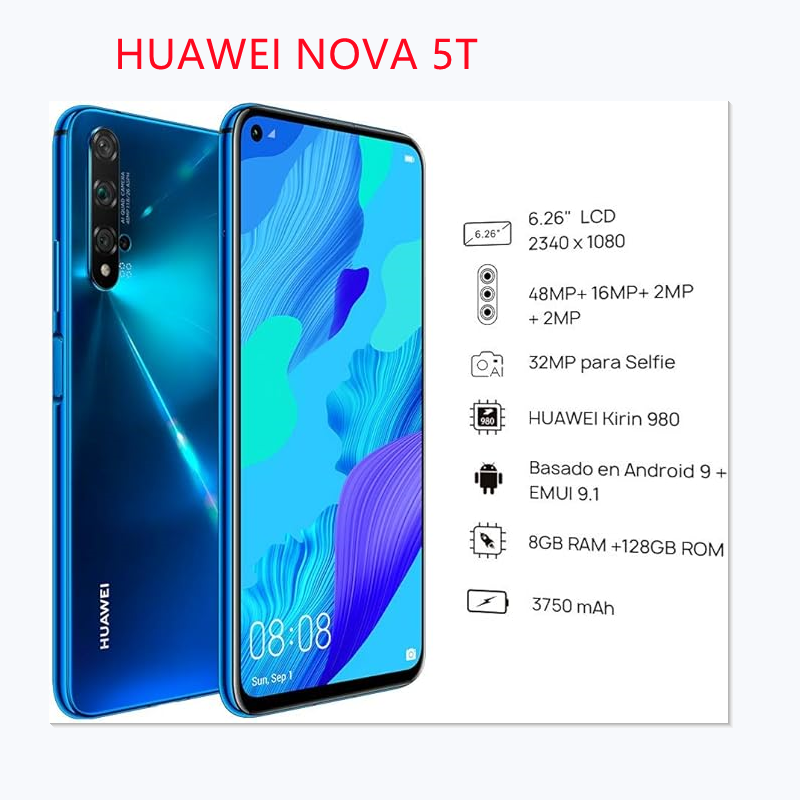 HUAWEI-teléfono inteligente Nova 5T Global, Smartphone con Android,Google Play Store, 6,26 pulgadas, 128GB/256GB ROM, 48MP, red 4G