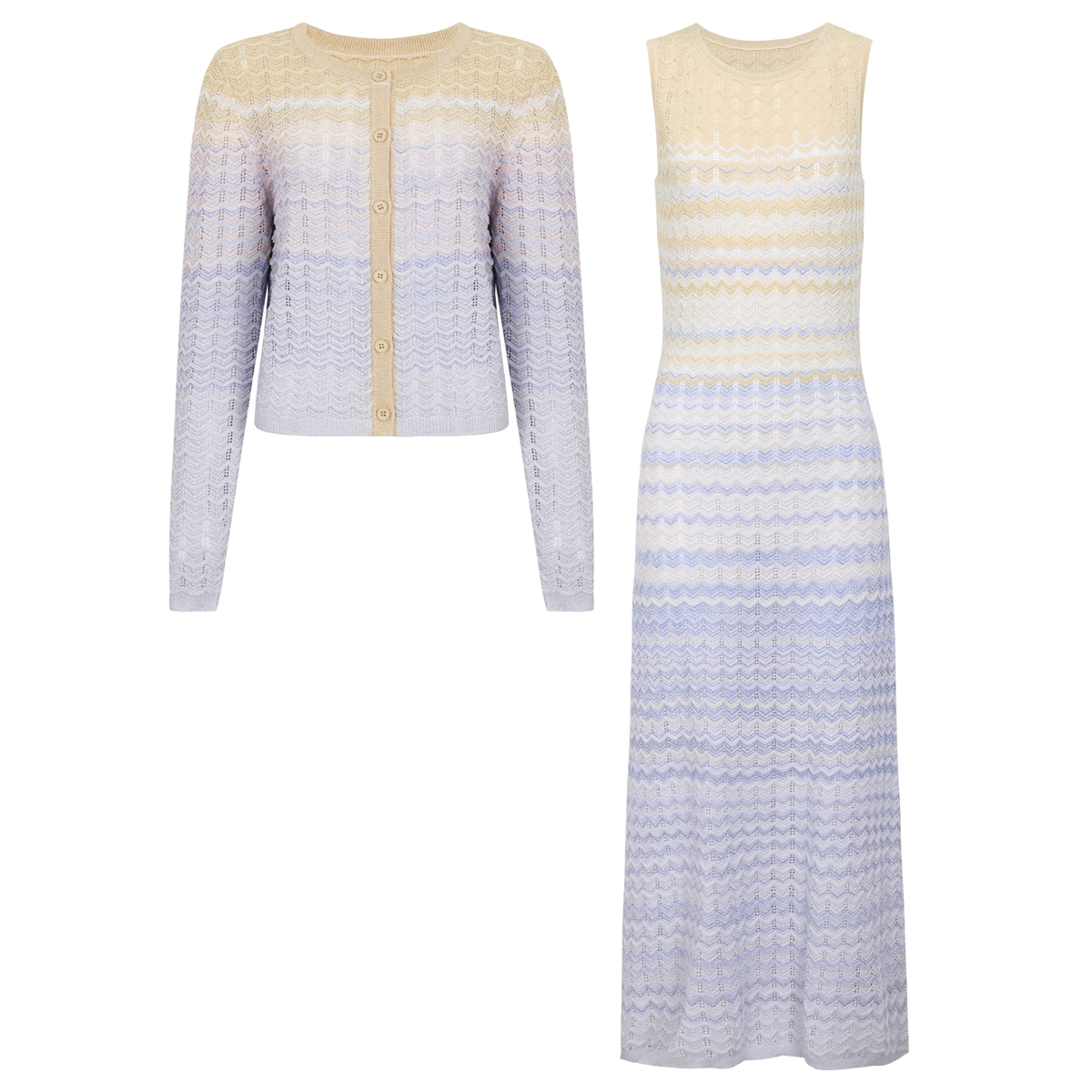 25130 Hochwertiges Frühlings- und Sommer-Set im neuen Stil: Slim Fit und figurbetonter, langärmliger Strickcardigan + ärmelloses Kleid für Damen.