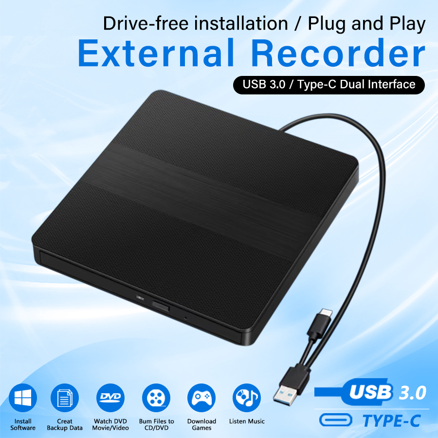 2 w 1 USB3.0 Type-C Zewnętrzna nagrywarka DVD RW CD Nagrywarka Czytnik Odtwarzacz CD-ROM DVD-ROM Napędy optyczne do laptopa Komputer stacjonarny